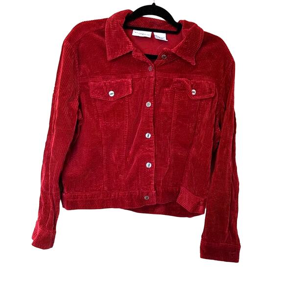 Studio Ease Size 10 Magenta Berry Corduroy Jacket Top Ribbed Long Sleeve Fall - Picture 1 of 9